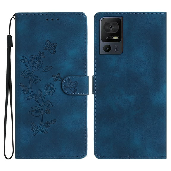 Flower Butterfly Embossing Pattern Leather Phone Case For TCL 40 SE