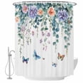 thumbnail image 1 of Flower Butterfly Fabric Shower Curtain Eucalyptus Leaves Washable Shower Curtains for Bathroom, Waterproof Bath Curtain with Hooks Home Decor 72x84in, 1 of 8