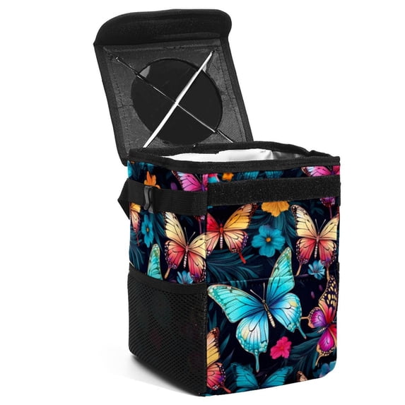 Flower Butterfly Foldable Car Trash Can with Lid, Leak-Proof Mini Trash Can, Hanging Storage Bag - Car Trash Bin for Clean and Organized Rides