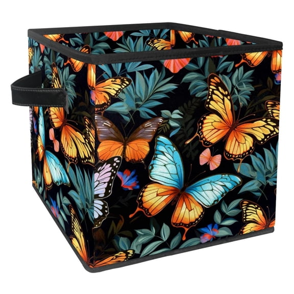 Flower Butterfly Foldable Cube Organizer with Handle, 10.8"x10.5"x10.6", Large Capacity Storage Containers Storage Box