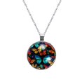 Flower Butterfly Glass Design Circular Pendant Necklace Elegant