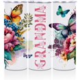 thumbnail image 1 of Flower Butterfly Grandma Gifts Grandma Birthday Gifts Coffee Cups with Lids Skinny Straight Stainless Steel Water Glasses Tea Cups for Hot and Cold Drinks Christmas Birthday Gifts for Grandma Nana, 1 of 7