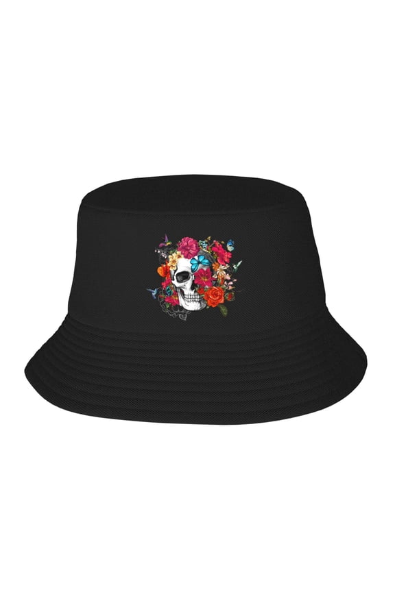 Flower Butterfly Hummingbird Skull Bucket Hat For Womens And Mens Outdoor Beach Fisherman Hat Sun Hat
