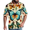 thumbnail image 1 of Flower Butterfly Men's Casual Poplin Button Down Short Sleeve Shirts for Summer Beach - Unisex, 1 of 6
