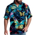 thumbnail image 1 of Flower Butterfly Men's Hawaiian Print Casual Button Down Short Sleeve Summer Beach Shirt - Unisex, 1 of 6