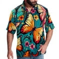 thumbnail image 1 of Flower Butterfly Men's Short Sleeve Beach Shirts, Casual Printed Poplin Button Down, Unisex Summer Hawaiian Shirt, 1 of 6