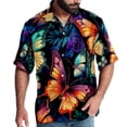 thumbnail image 1 of Flower Butterfly Men's Short Sleeve Printed Button Down Beach Shirt Casual Summer Unisex Tops with Spread Collar, 1 of 6