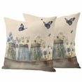 thumbnail image 1 of Flower Butterfly Outdoor Waterproof Pillow Covers, Vintage Farm White Blue Daisies Floral Decorative Square Throw Pillowcase Sofa Cushion Sham for Patio/Couch/Chair, 18"x18" 2 Pack, 1 of 8