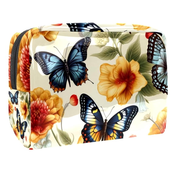 Flower Butterfly PVC Waterproof Travel Pouch with Zipper, Lightweight, Large Capacity, Printed Design - Suitable for Ladies and Girls Out & about