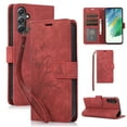 thumbnail image 1 of Flower&Butterfly Pattern Wallet Case for Samsung Galaxy A13 4G/5G,Dteck Magnetic Leather Case Shockproof Rubber Kickstand Full Body Protective Cover with Wrist Strap,Red, 1 of 6