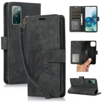 Flower&Butterfly Pattern Wallet Case for Samsung Galaxy S20 Plus/S20 ,Dteck Magnetic Leather Case Shockproof Rubber Kickstand Full Body Protective Cover with Wrist Strap,Black