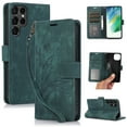 thumbnail image 1 of Flower&Butterfly Pattern Wallet Case for Samsung Galaxy S21 Ultra,Dteck Magnetic Leather Case Shockproof Rubber Kickstand Full Body Protective Cover with Wrist Strap,Green, 1 of 6