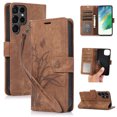 thumbnail image 1 of Flower&Butterfly Pattern Wallet Case for Samsung Galaxy S21 Ultra,Dteck Magnetic Leather Case Shockproof Rubber Kickstand Full Body Protective Cover with Wrist Strap,Brown, 1 of 6