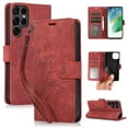thumbnail image 1 of Flower&Butterfly Pattern Wallet Case for Samsung Galaxy S22 Ultra,Dteck Magnetic Leather Case Shockproof Rubber Kickstand Full Body Protective Cover with Wrist Strap,Red, 1 of 6