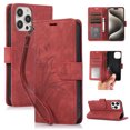 thumbnail image 1 of Flower&Butterfly Pattern Wallet Case for iPhone 13 Pro,Dteck Magnetic Leather Case Shockproof Rubber Kickstand Full Body Protective Cover with Wrist Strap,Red, 1 of 6