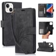 thumbnail image 1 of Flower&Butterfly Pattern Wallet Case for iPhone 14,Dteck Magnetic Leather Case Shockproof Rubber Kickstand Full Body Protective Cover with Wrist Strap,Black, 1 of 6