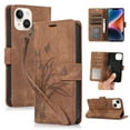 thumbnail image 1 of Flower&Butterfly Pattern Wallet Case for iPhone 14 Plus,Dteck Magnetic Leather Case Shockproof Rubber Kickstand Full Body Protective Cover with Wrist Strap,Brown, 1 of 6