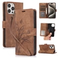 thumbnail image 1 of Flower&Butterfly Pattern Wallet Case for iPhone 14 Pro Max,Dteck Magnetic Leather Case Shockproof Rubber Kickstand Full Body Protective Cover with Wrist Strap,Brown, 1 of 6
