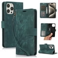 thumbnail image 1 of Flower&Butterfly Pattern Wallet Case for iPhone 15 Pro,Dteck Magnetic Leather Case Shockproof Rubber Kickstand Full Body Protective Cover with Wrist Strap,Green, 1 of 6