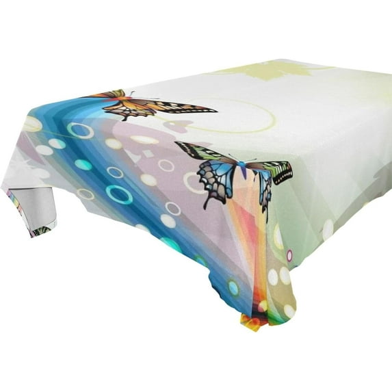 Flower Butterfly Rectangle Tablecloth, Dust Proof Anti Wrinkle Wipeable Table Cloth Tabletop foration of Dinner Kitchen Wedding Holiday Party 60"x120" Decor Gift