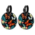 thumbnail image 1 of Flower Butterfly Set of 2pcs PU Leather Round Suitcase Tags with Privacy Cover and Name ID Tag - Ideal for Travel Luggage, Handbags, Backpacks, School Bags, 1 of 6