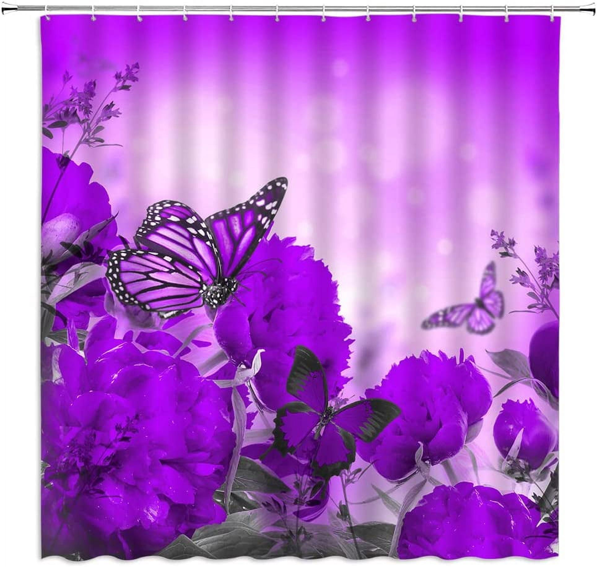 Flower Butterfly Shower Curtain Purple Floral Butterflies Wings Animal ...