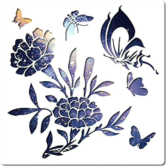 1PC Flower Butterfly Stencil Large Reusable Summer Template 11.8x11.8 Inch Leaf Drawing Sign for Painting on Wood Wall Scrapbook Card Floor Drawing