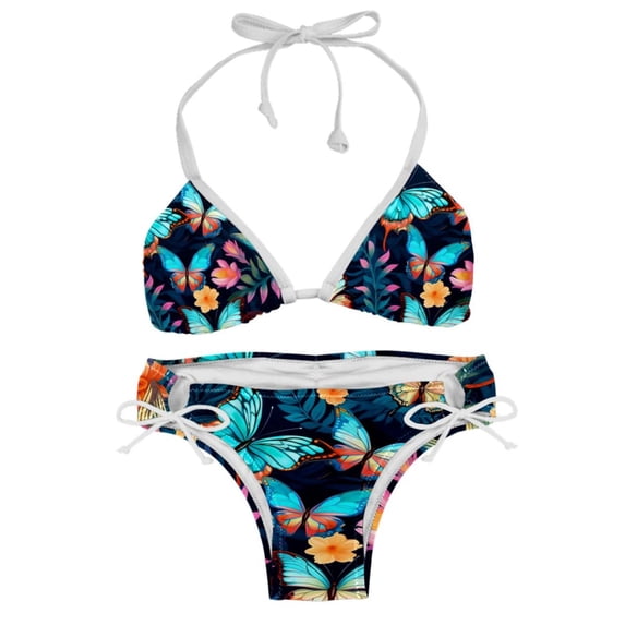 Flower Butterfly Stylish Bikini Set with Detachable Sponge & Adjustable Strap 2-Pack - Beach Ready!