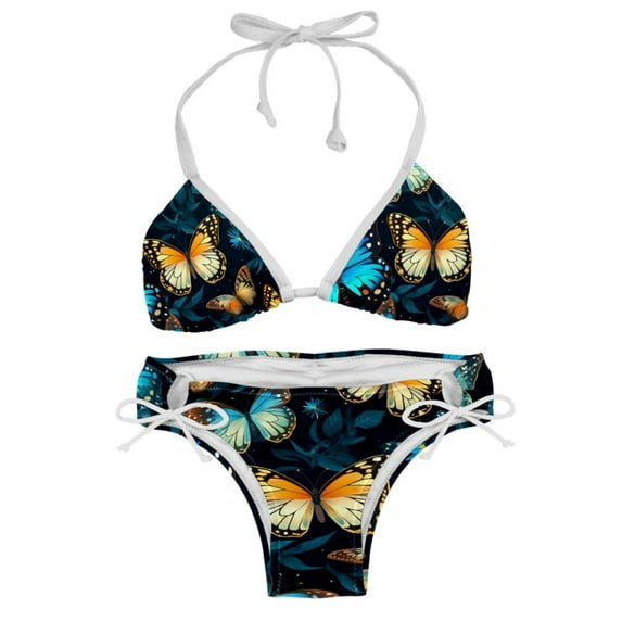 Flower Butterfly Stylish Bikini Set with Detachable Sponge & Adjustable Strap, 2-Pack One-Piece Swimsuits for All Scenes