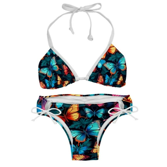 Flower Butterfly Swim Suit Women Bikini Set, Detachable Sponge, Adjustable Strap, Two-Pack - Beach, Pool, Vacation