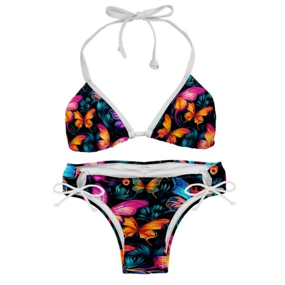 Flower Butterfly Swimsuit Bikini Set with Detachable Sponge and Adjustable Strap, Two-Pack for Swimming Pool and Beach Parties