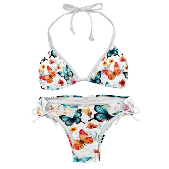 Flower Butterfly Swimsuit Women Bikini Sets, Detachable Sponge Adjustable Strap Swim Suits, Two-Pack- Beachwear Pool Party Summer Vacation