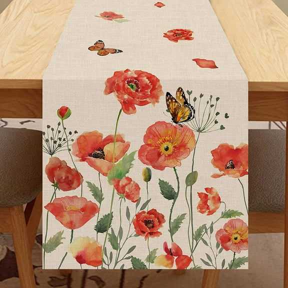 Flower Butterfly Table Runner Summer Seasonal Kitchen Table Decoration Suitable For Home Party Decoration 13x72 Inches