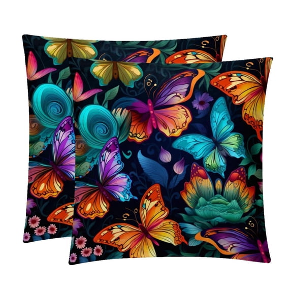 Flower Butterfly Throw Pillow Covers Set of 2 - 16x16, 18x18, 20x20 Inches - Unique Patterns - Ideal for Bed Pillow, Throw Pillows for Various Occasions
