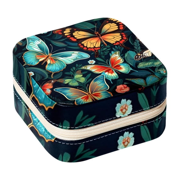 Flower Butterfly Travel Portable Square Display Case Decorative Box Jewelry Stand Earring Holder for Girls and Women: Stores Rings, Earrings, Necklaces, Bracelets, and More