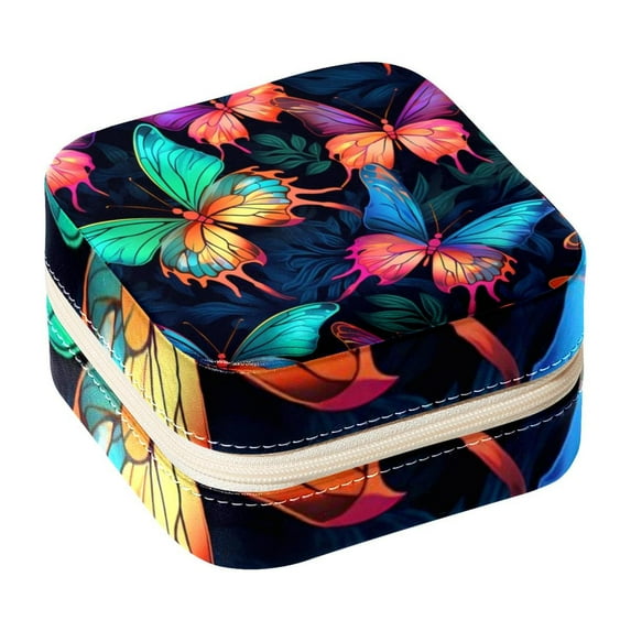 Flower Butterfly Travel Portable Square Jewelry Display Case: Storage Solution for Rings, Earrings, Necklaces, Bracelets, and More! Ideal for Girls and Women: Jewelry Stand, Display, and Box in One