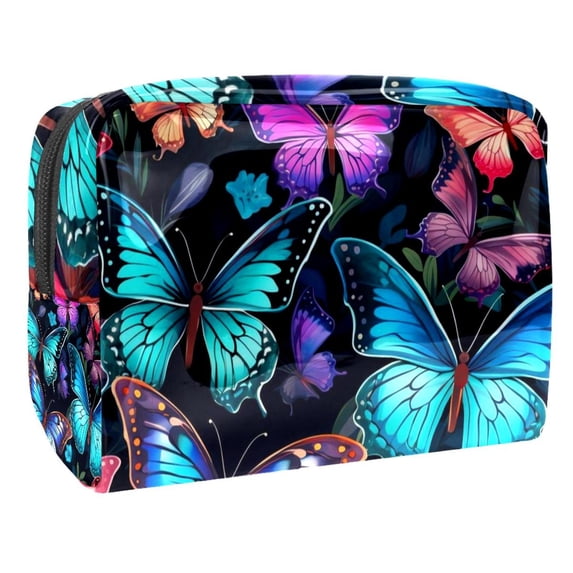 Flower Butterfly Waterproof Cosmetic Travel Pouch Bag Makeup Organizer Small Lightweight Large Capacity Printed Design for Ladies and Girls
