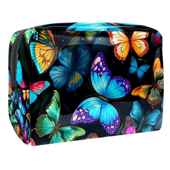 Flower Butterfly Waterproof PVC Cosmetic Travel Organizer Bag with Zipper - Lightweight and Large Capacity Makeup Storage Case for Women and Girls - Printed Design Toiletry Organizer for Travel