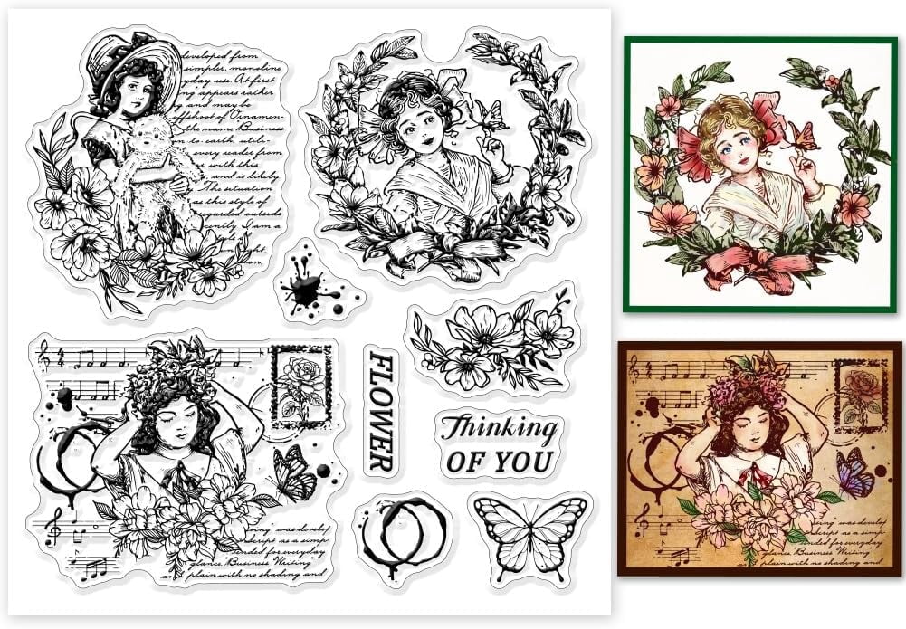 Flower Butterfly Woman Clear Stamps for DIY DIY Scrapbooking Wreath ...