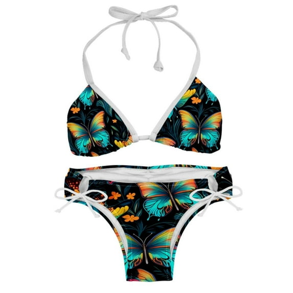 Flower Butterfly Women's Bikini Set with Detachable Sponge, Adjustable Strap | 2-Pack, Beachwear, Poolside, Swimsuit.