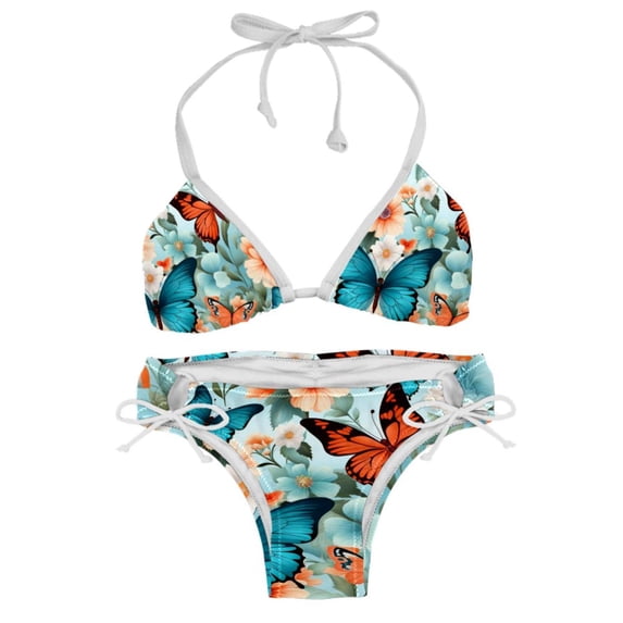 Flower Butterfly Women's Swim Suit Bikini Set with Detachable Sponge and Adjustable Strap, Two-Pack, Ideal for Beach and Pool, One-Piece Swimsuits Included