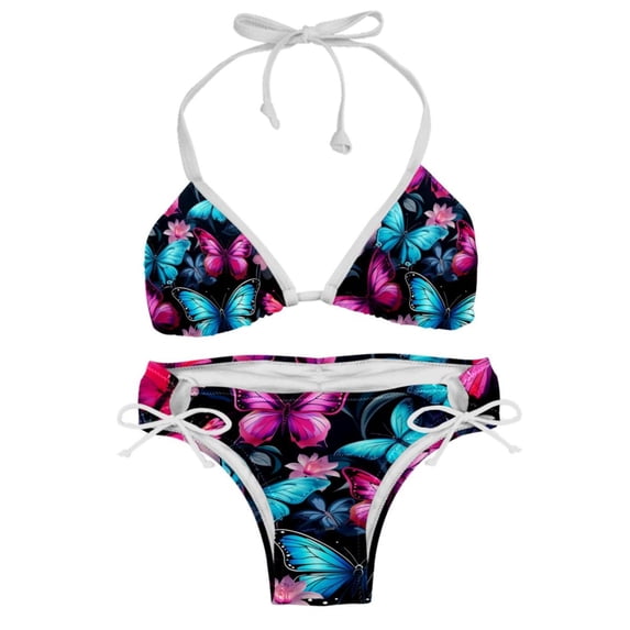 Flower Butterfly Women's Swimsuit Bikini Set, Detachable Sponge, Adjustable Strap, Two-Pack, Beach & Pool Ready