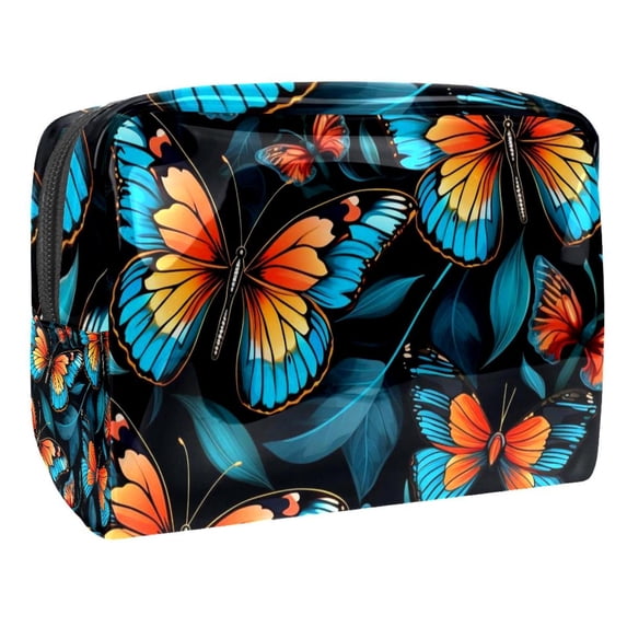 Flower ButterflyPVC Cosmetic Makeup Organizer Storage Bag with Zipper, Printed Design - Small Pouch Mesh Pouch with Zipper Mini Cosmetic Bag for Purse, Ideal for Ladies and Girls on-the-Go