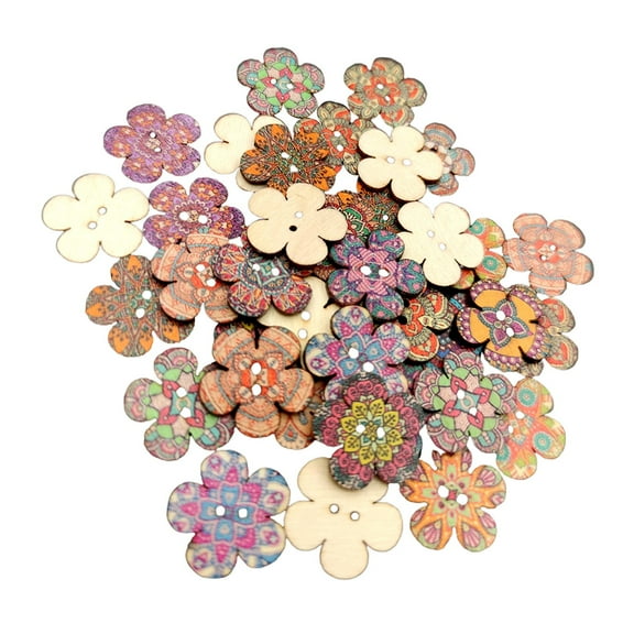 Flower Buttons 100 Pieces Mixed Colours 2 Holes Retro Wooden Buttons for Craft, Clothes Buttons, Decorative Craft Buttons for DIY Sewing -