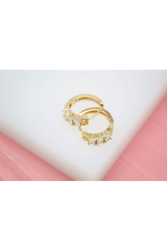 Flower CZ Gemstone Huggies Earrings (L73) [STYLE CC]