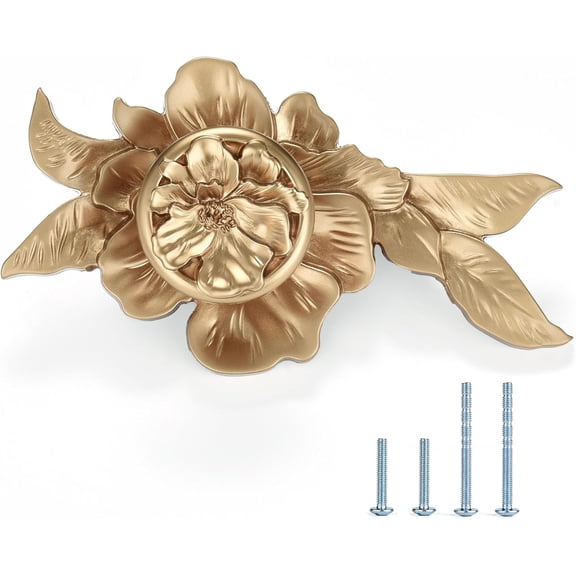 Flower Cabinet Pulls Handle Knob Drawer for Kitchen Dresser Wardrobe Bathroom and CupboardHole to Hole Hardware Knob Easy Installation x Champagne Bronze with Backplate