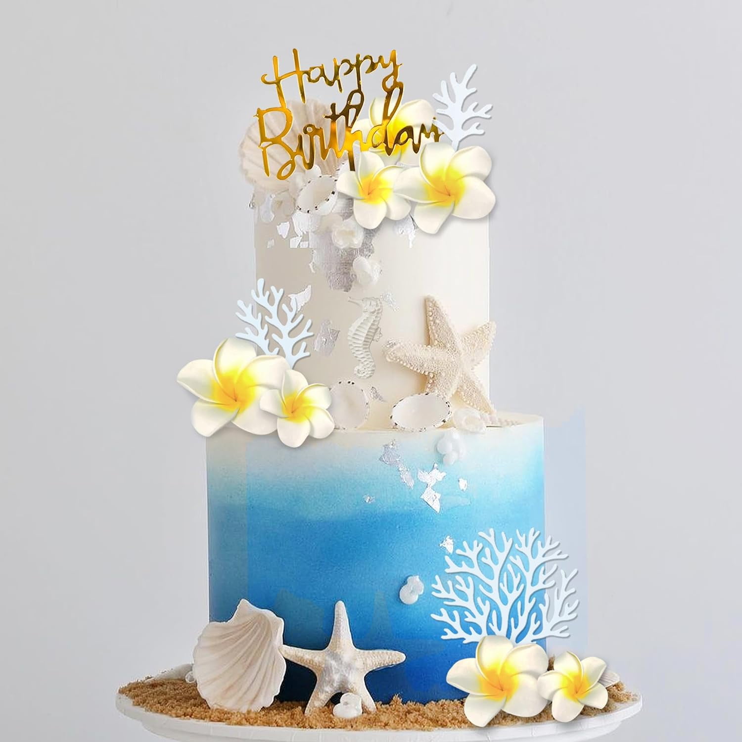 Flower Cake Topper Hawaiian Beach Decorations Starfish, Plumeria