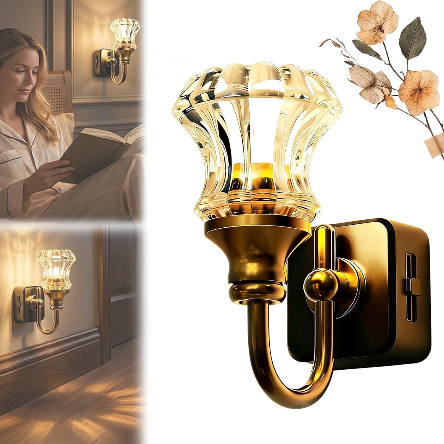 Flower Candle LED Plug in Night Light, 2026 New Vintage Night Lights Plug Into Wall - Retro Soft Warm Decorative Nightlight for Bedroom, Bathroom, Hallway, Stairway, Indoor Home Decor (1PC)