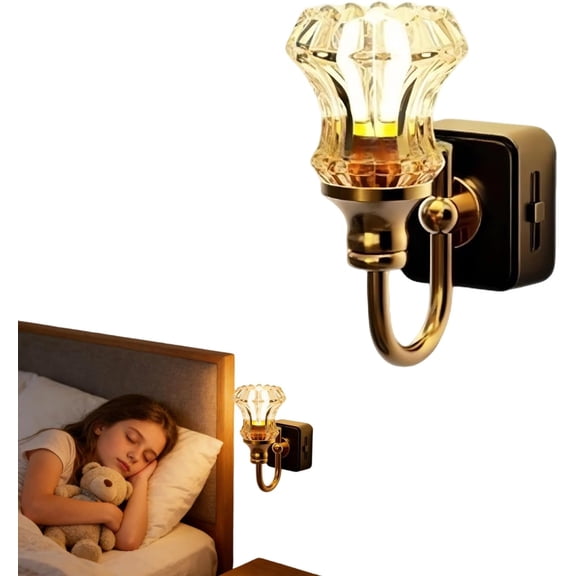 Flower Candle LED Plug in Night Light, Vintage Plug Into Wall Night Lights, Warm Lamp Wall Nightlight for Home Bedroom Hallway Stairway Decor(Q)abc
