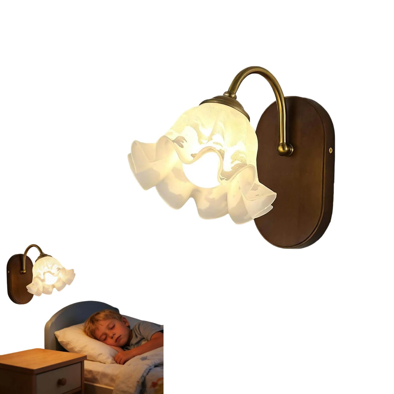 Flower Candle LED Vintage Plug in Night Light - Retro Decorative Plug Into Wall Nightlight, Warm Soft Night Lamp for Bedroom, Bathroom, Hallway & Indoor Home Decoration (Gold-2pcs)